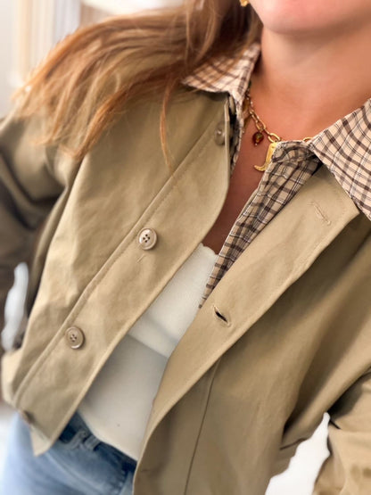 Trench court col carreaux - Taupe