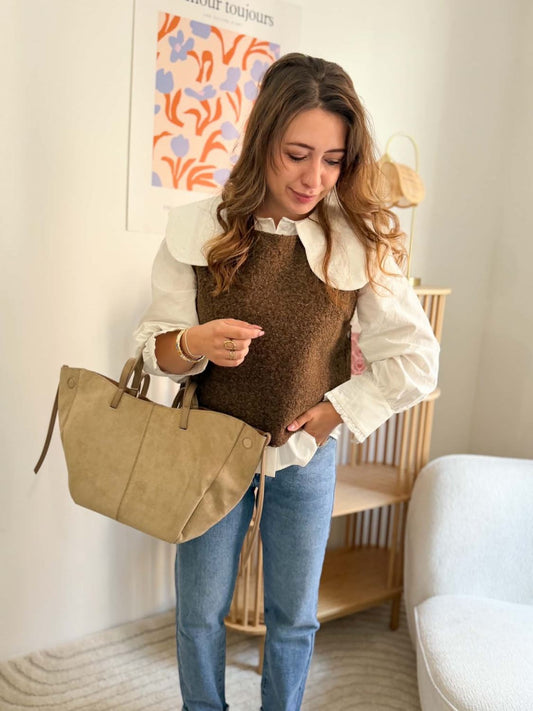 Pull sans manche marron