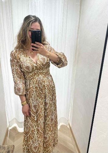 Robe longue taupe imprimé bohème