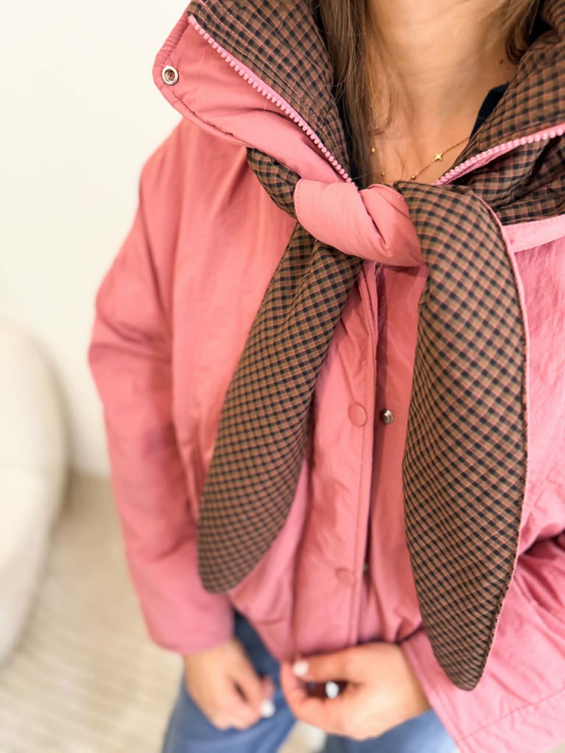 Veste rose carreaux