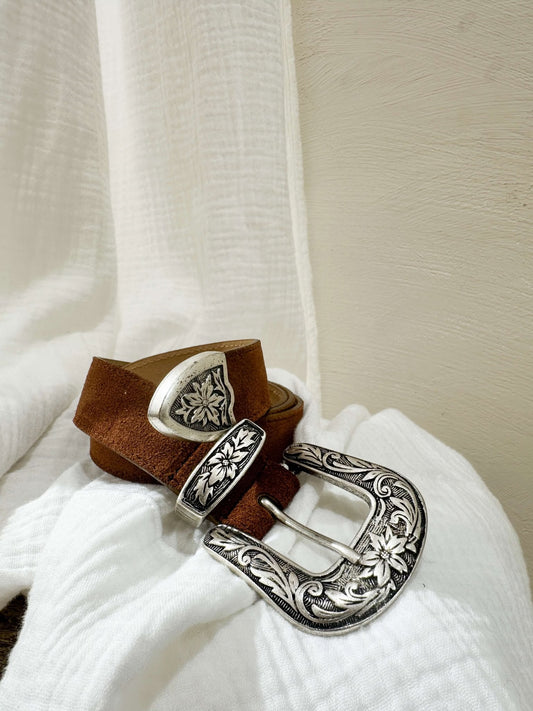 Ceinture camel boucle cow