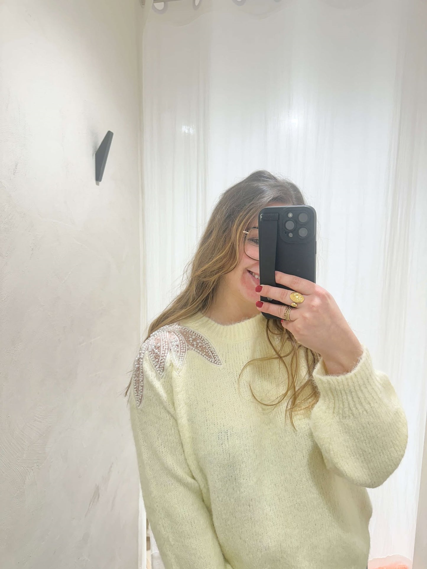 Pull jaune à perles