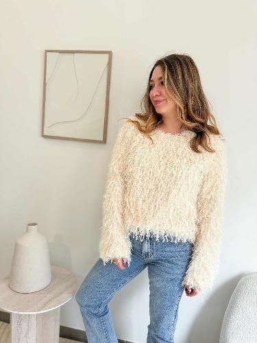 Pull à franges beige