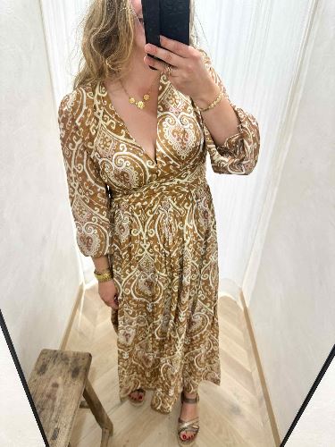 Robe longue taupe imprimé bohème