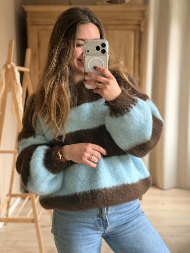 Pull rayé marron bleu