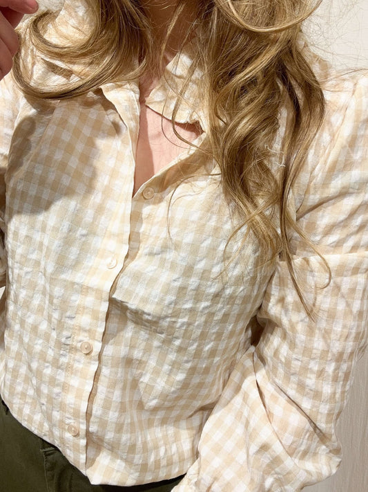 Chemise à carreaux crème