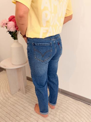 Jean mom denim foncé