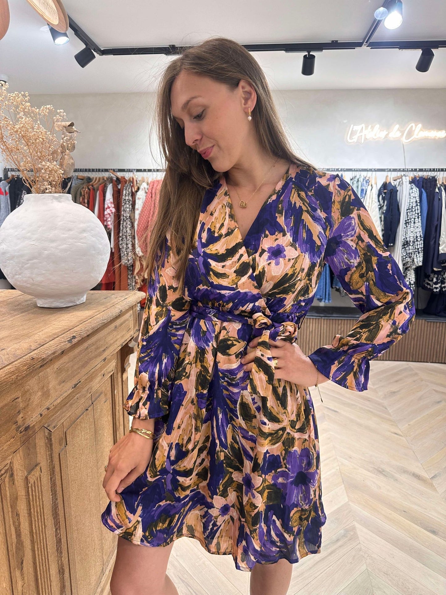 ROBE COURTE VIOLET/CAMEL