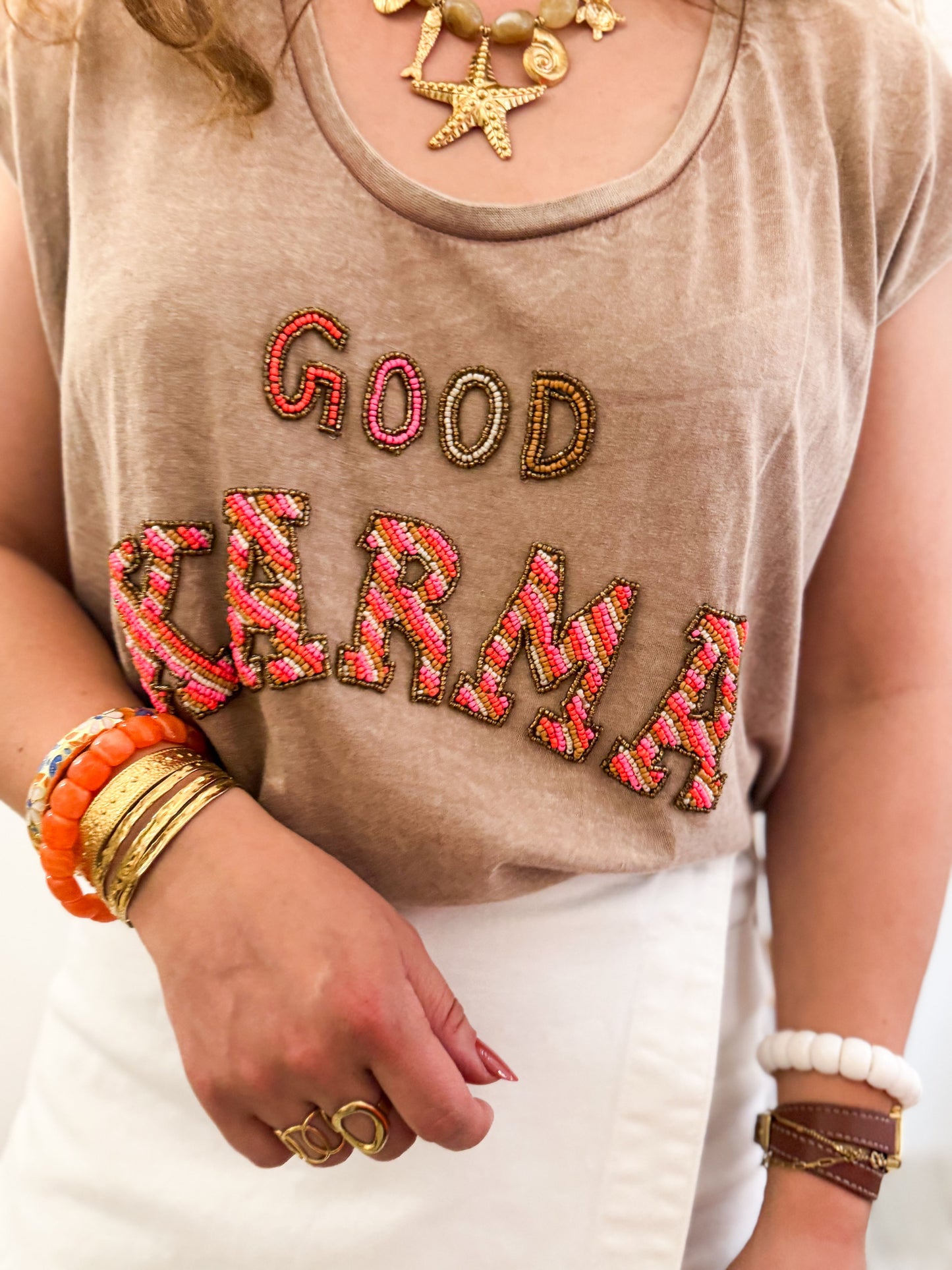 Top beige perles - Good karma