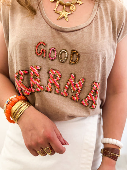 Top beige perles - Good karma