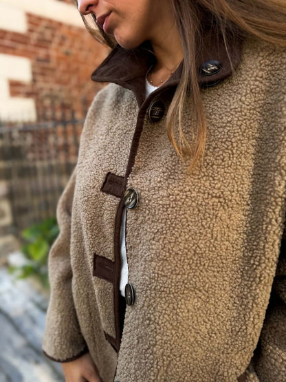 Manteau reversible moumoute/suédine marron