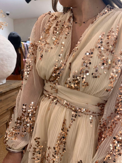 Robe sequins beige