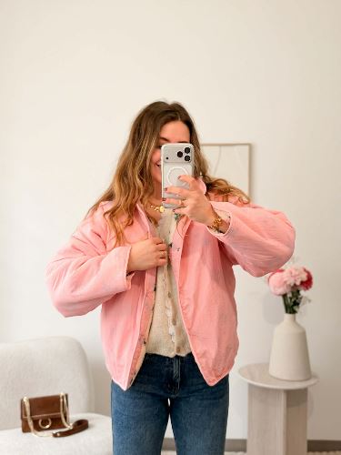Veste réversible rose fleurie