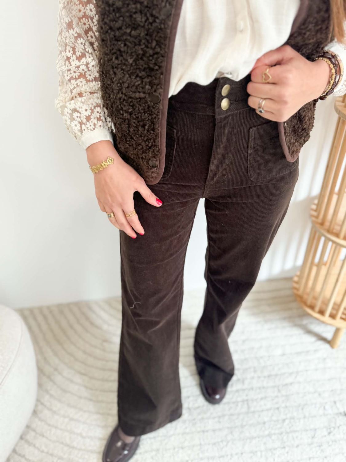 Pantalon velours Elena - Marron