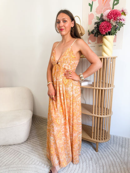 Robe longue bohème orangé / moutarde