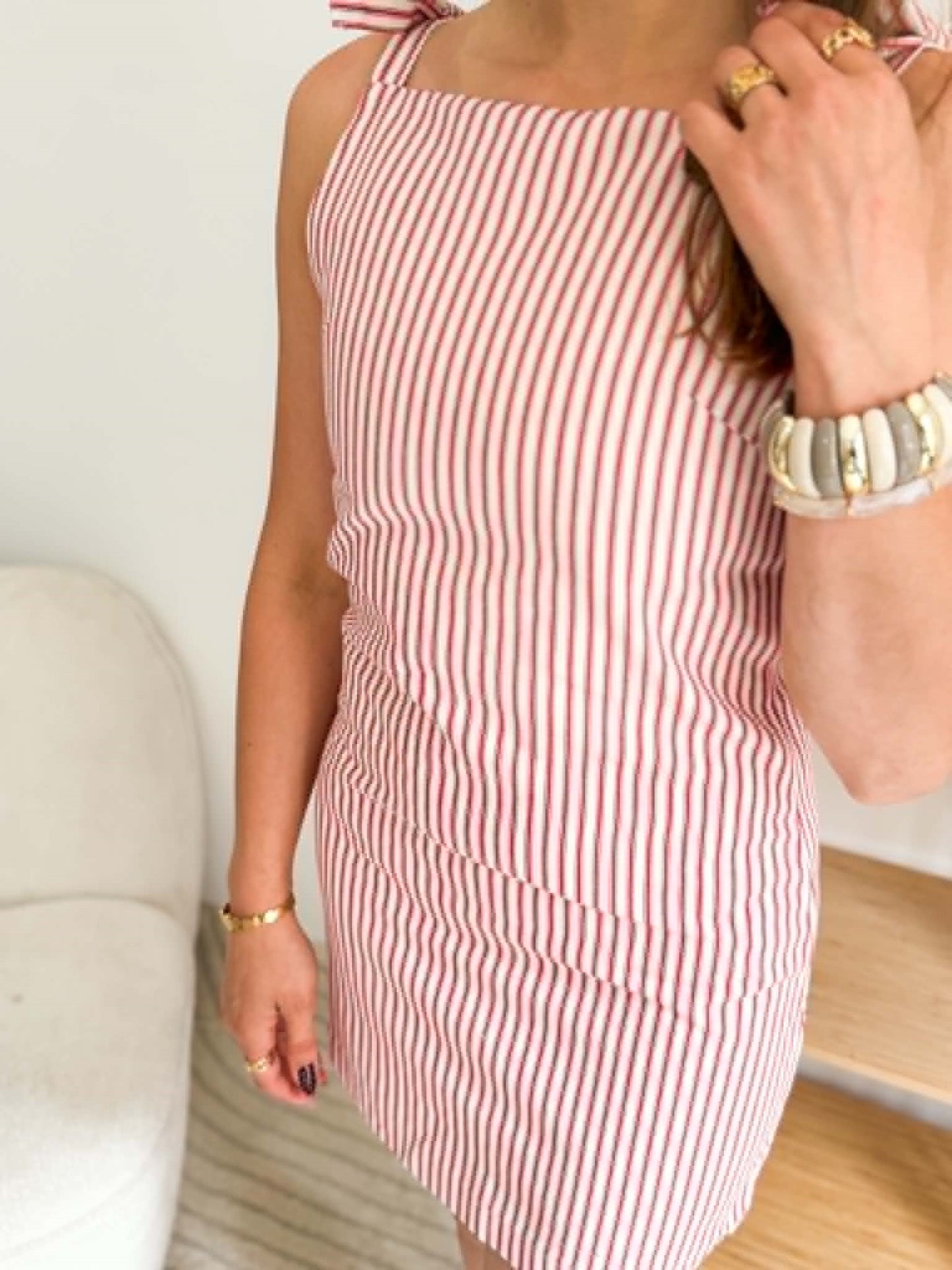 Robe jean rayée rouge
