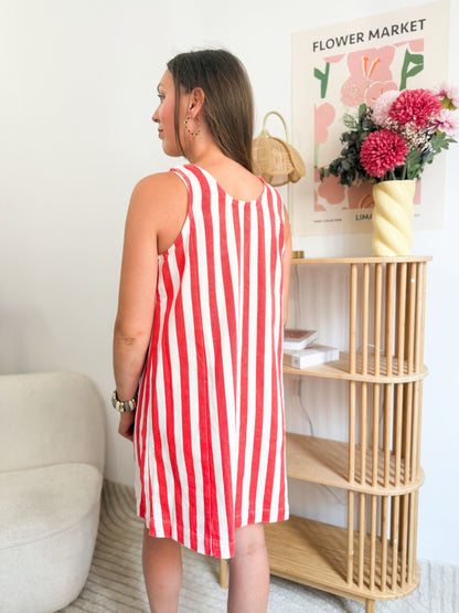 Robe en jean rayures rouges et blanches
