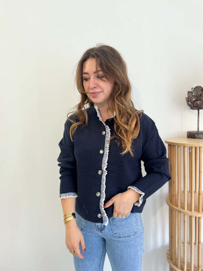 Gilet dentelle - bleu marine