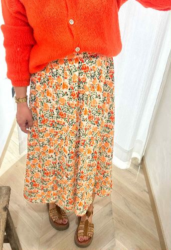 Jupe longue fleurs orange