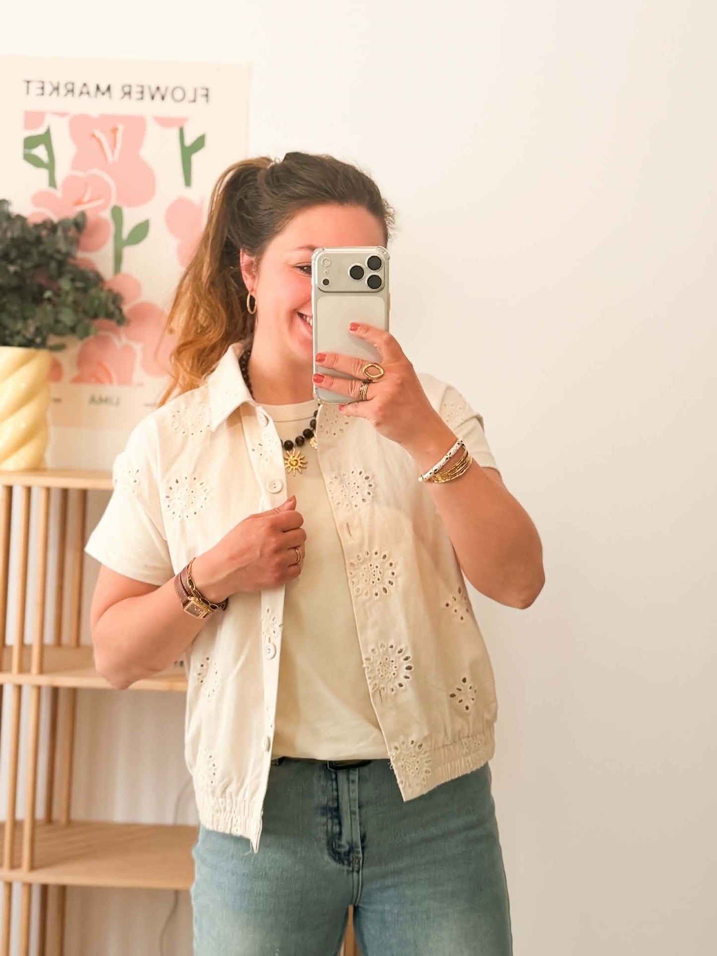 Veste sans manche broderie - Ecru