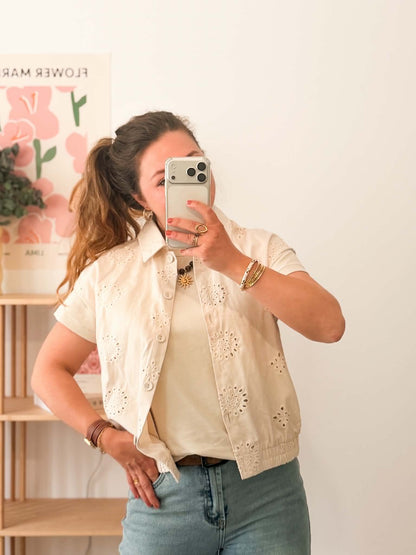 Veste sans manche broderie - Ecru