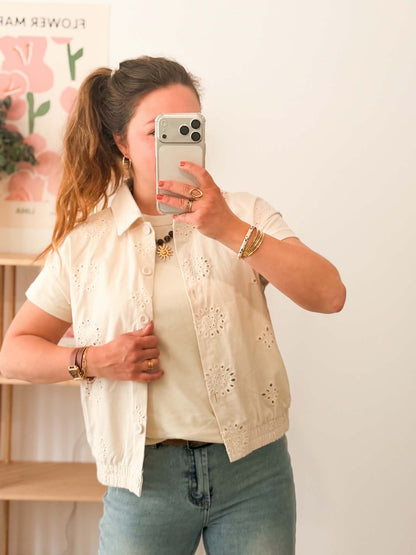 Veste sans manche broderie - Ecru