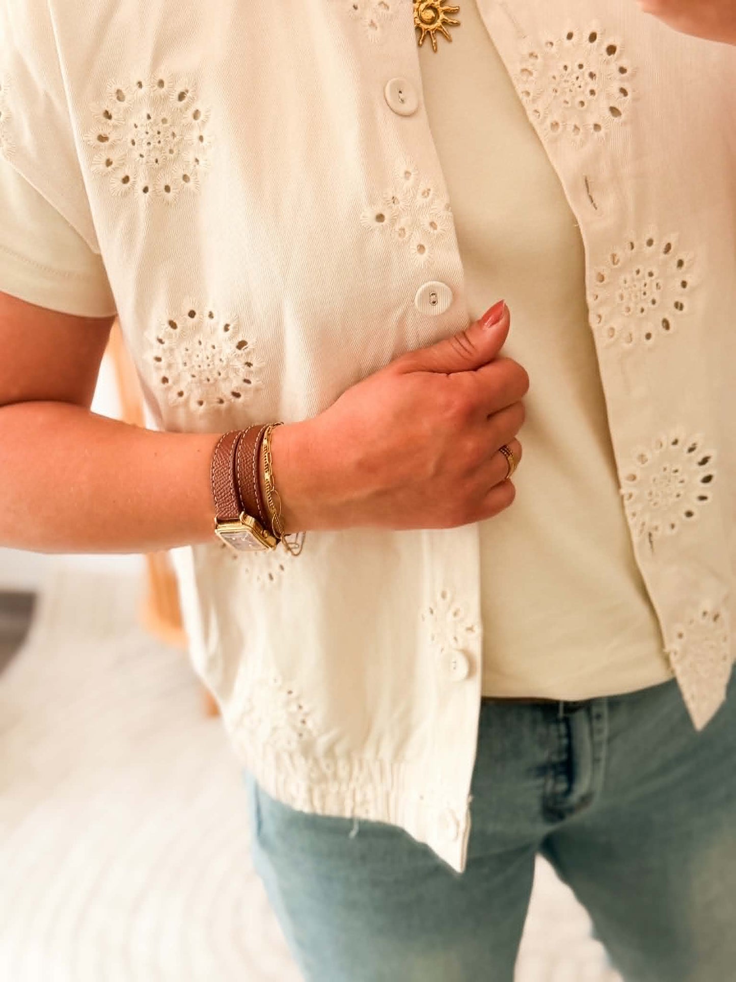 Veste sans manche broderie - Ecru